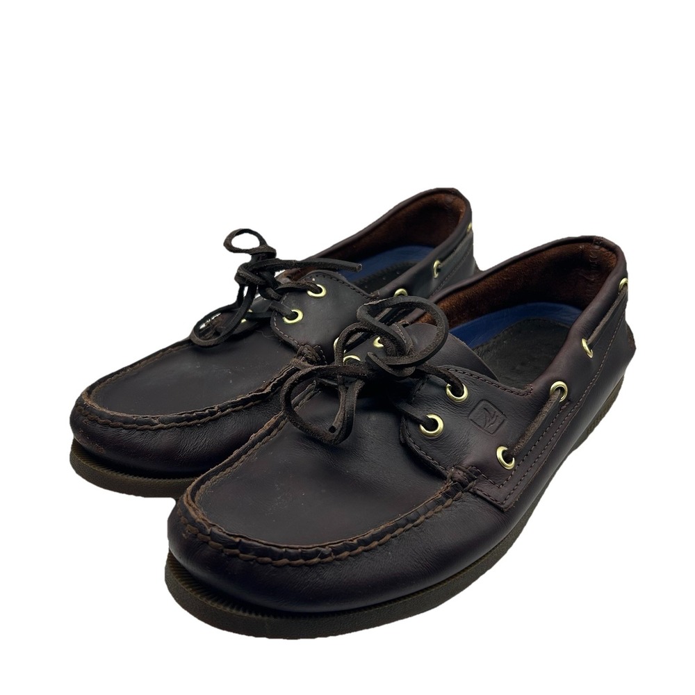 Sperry Shoes Mens 8 W Authentic Original 2 Eye Boat Brown Leather Slip On